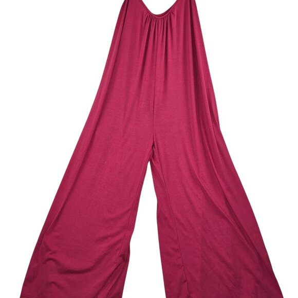 Women’s Sleeveless Wide-Leg Romper Jumpsuit Raspberry Red Relaxed Fit Rayon - Picture 1 of 6